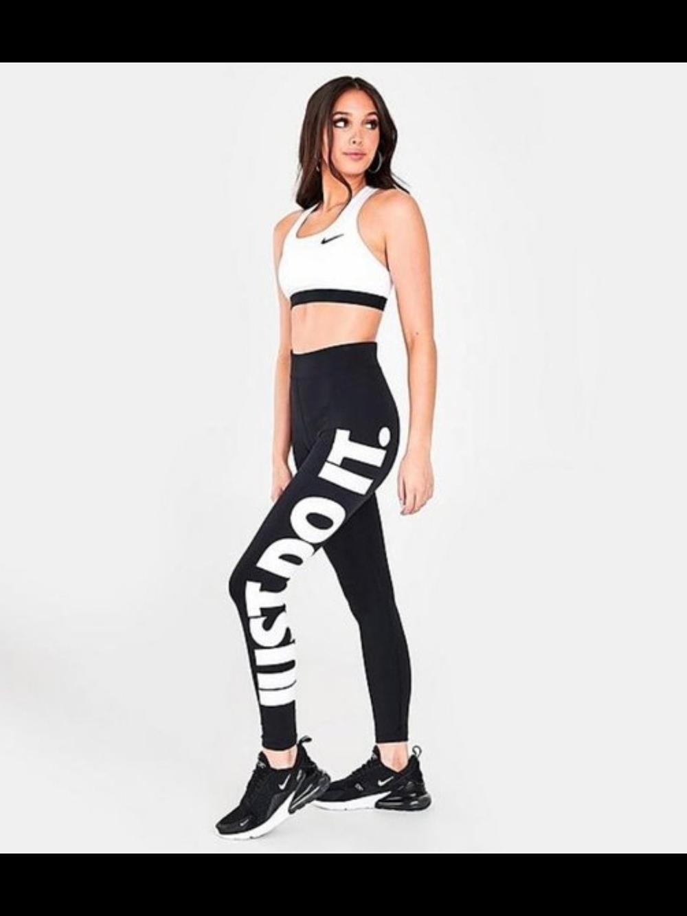Nike Black Leggings with Large White "JUST DO IT." Side Graphic